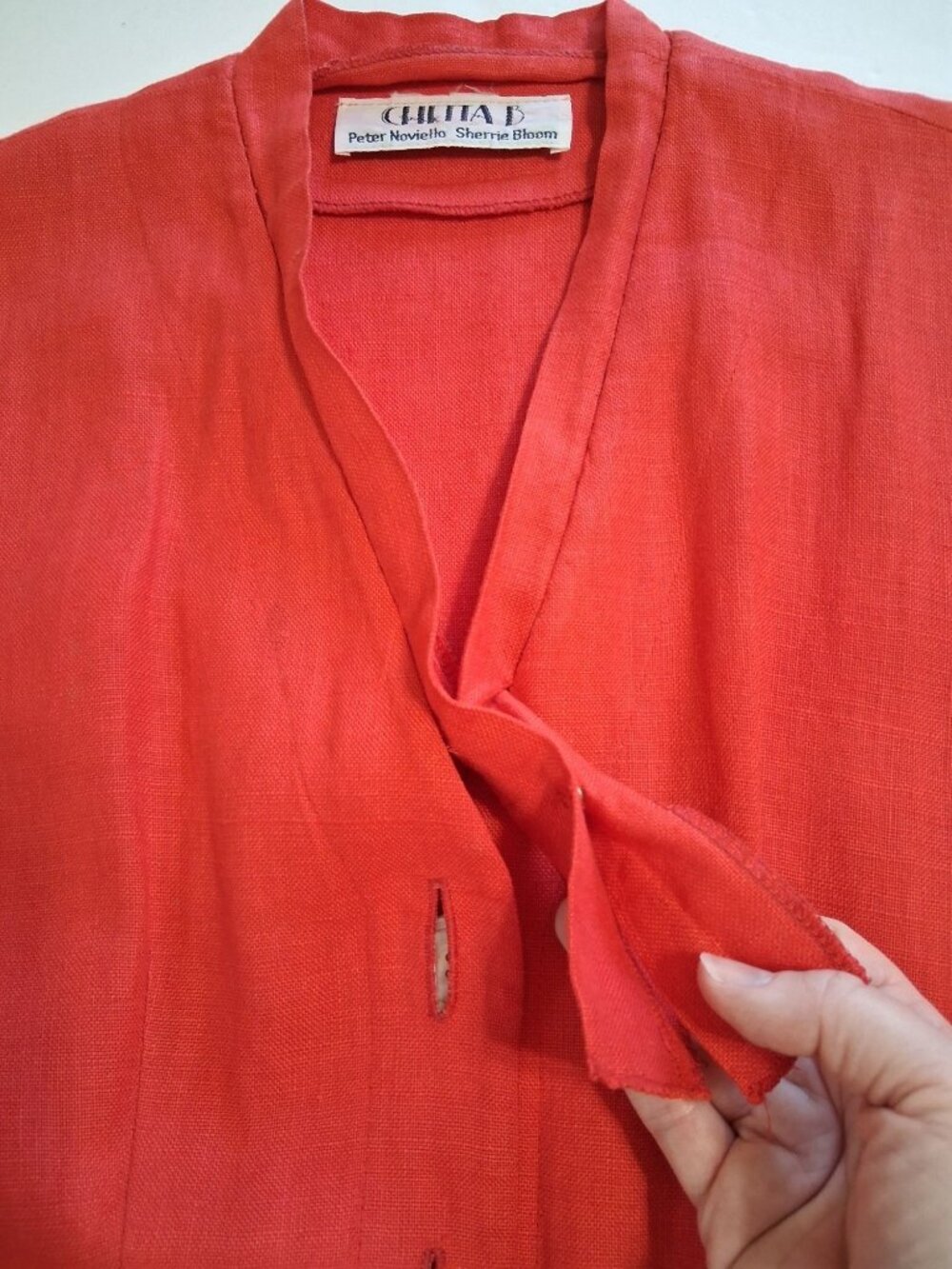 Vintage Chetta B Red Linen Blend Button Front Midi Dress Size 6 Union Made - Picture 12 of 15